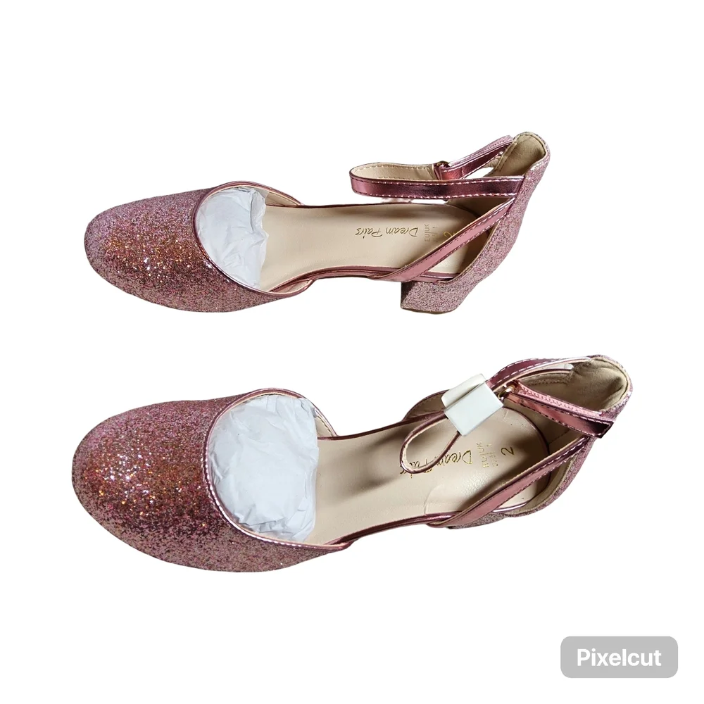 NWOT Girls Size 2 Sparkling Pink Glitter Dress Shoes